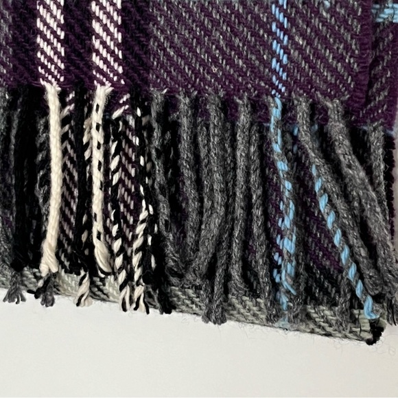 Burberry Cashmere Wool Classic Plaid Fringe Scarf, Purple/Black/Blue, 72" x 15" - Picture 5 of 6